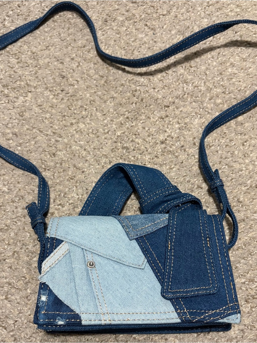 Denim Patchwork Crossbody Shoulder Bag - Blue